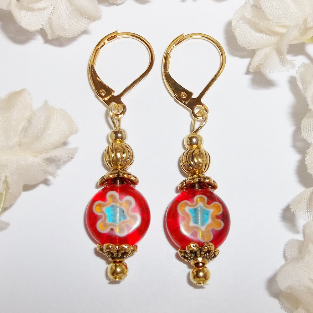 Earrings Orange and Gold Flower NWT Handmade Floral Colorful Boho Trendy 4609
